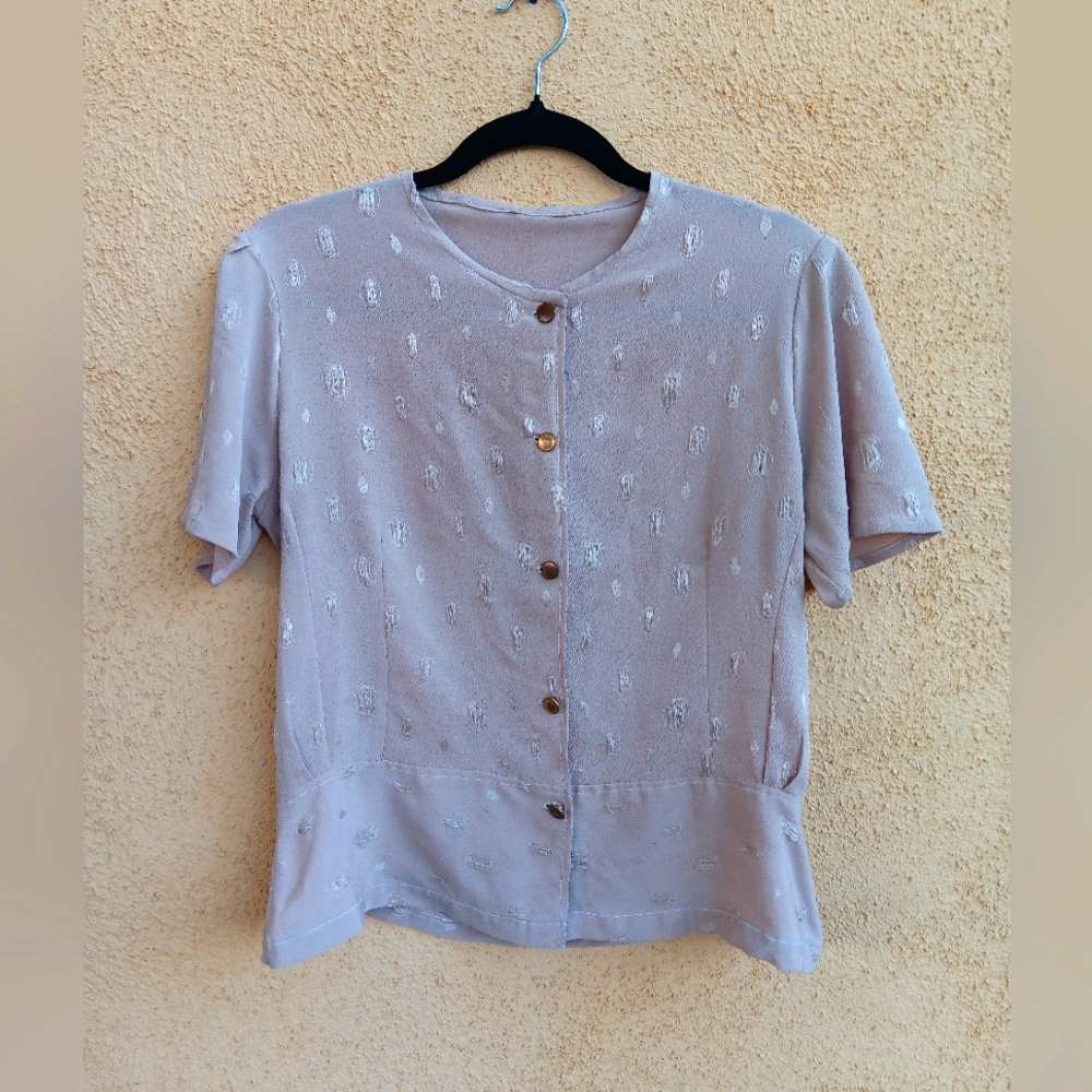 Vintage 90s Beige Silk Button-Up Blouse Handmade